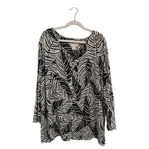 Cynthia Rowley 100% Linen Black & white Zebra animal print tunic blouse women 3X